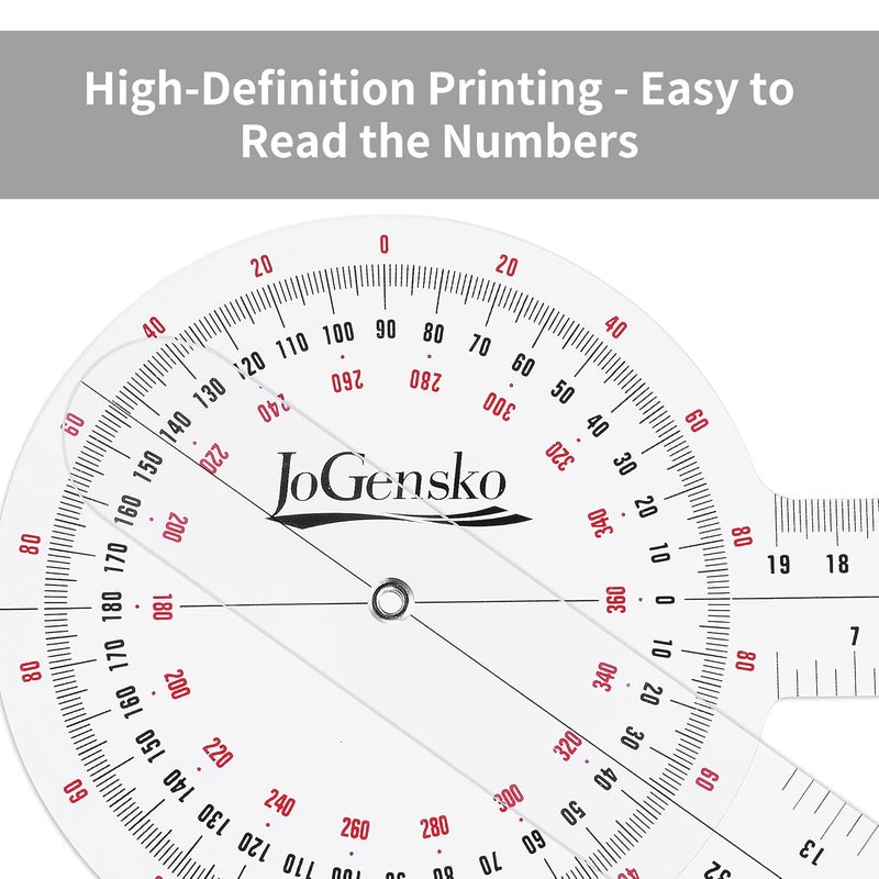JoGensko 12 Inch Goniometer for Orthopaedic Use, 360 Degree Large Size Plastic Goniometer，Physical Therapy Angle Protractor Ruler for Knee Joints, Elbow, Shoulder or Hip - Image 4